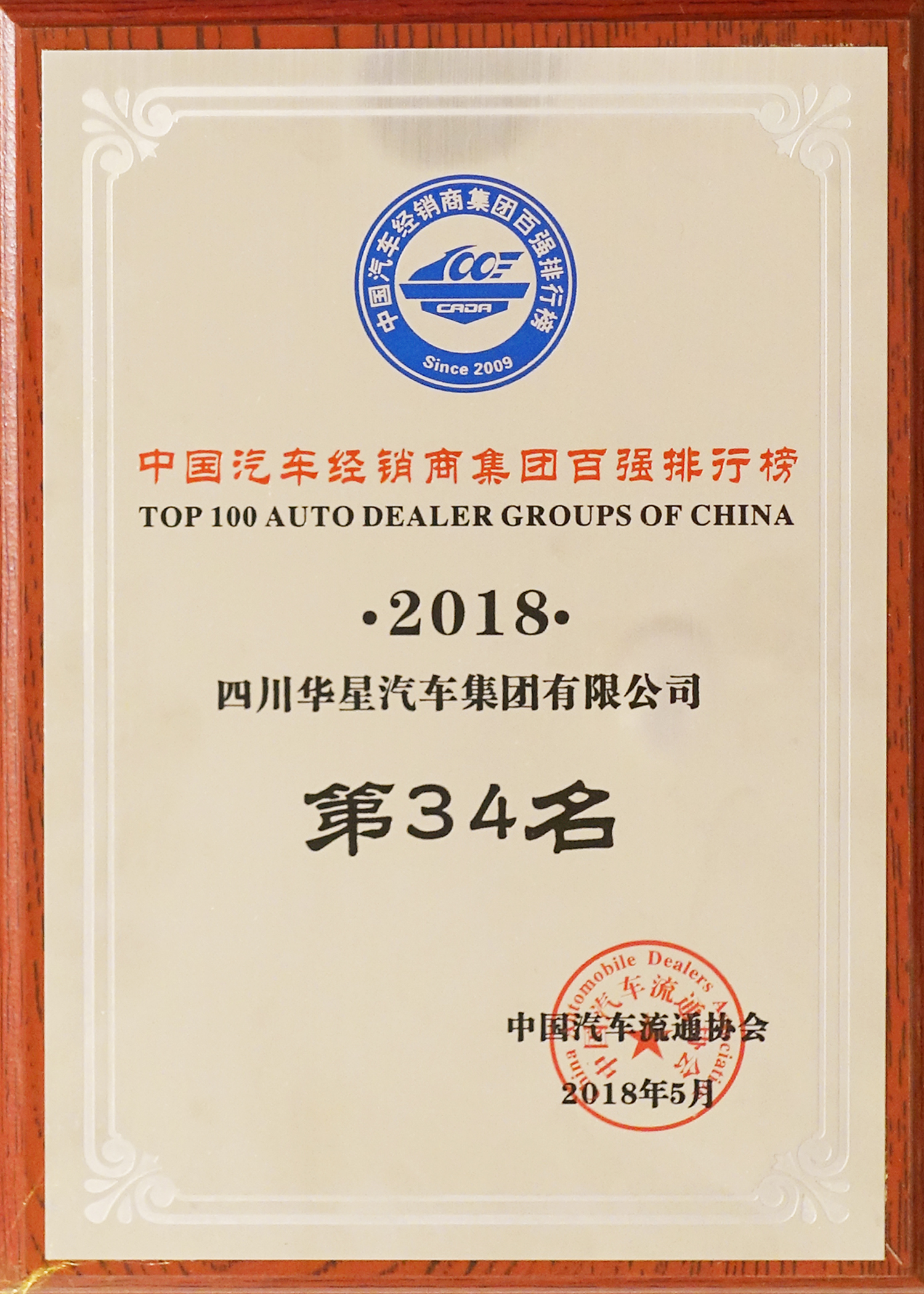 華星汽車集團連續四年蟬聯“中國汽車經銷商集團百強排行榜四川省第一位”_騰凱融資租賃